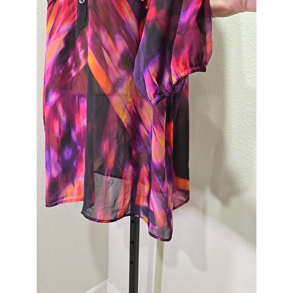 Boho Fairy Artsy Flowy Sheer Colorful Roomy Purple Pink Popover Blouse Womens 3X - Picture 3 of 8